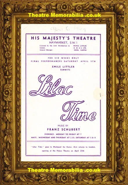 London Her Majesty’s Theatre – Lilac Time – 1949
