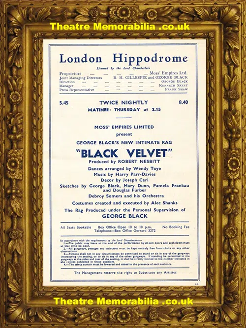 London Hippodrome Theatre - Black Velvet - 1939