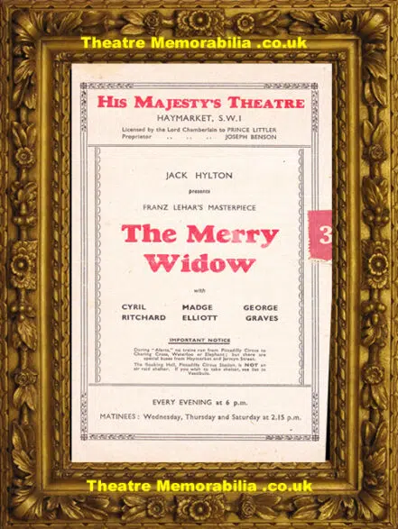 London His Majesty’s Theatre – The Merry Widow – 1943