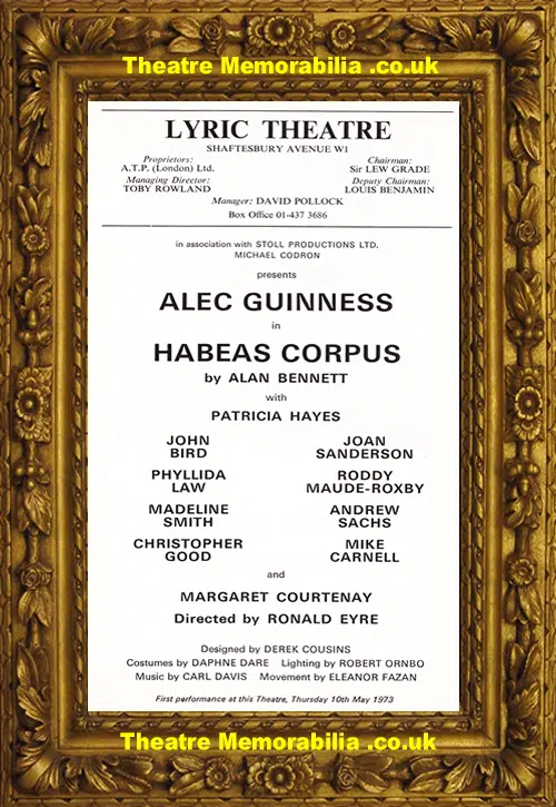 London Lyric Theatre - Habeas Corpus - 1973 - Alec Guinness