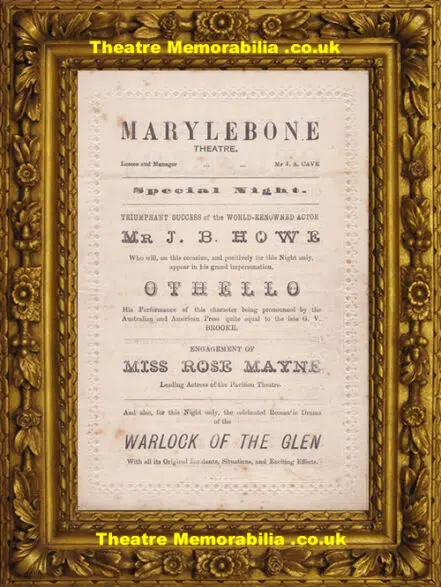 London Marylebone Theatre – Othello + Warlock Of The Glen – 1874