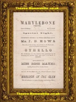 London Marylebone Theatre – Othello + Warlock Of The Glen – 1874