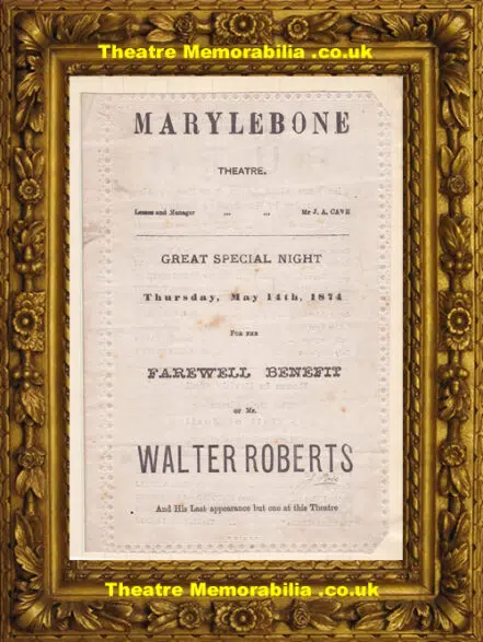 London Marylebone Theatre – Walter Roberts Benefit – 1874