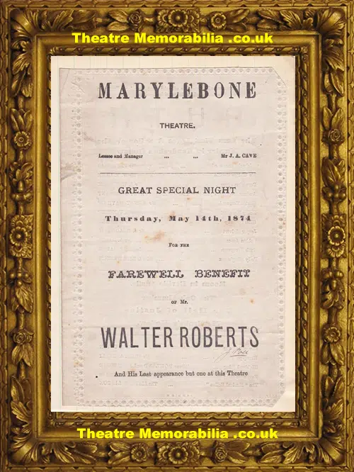 London Marylebone Theatre - Walter Roberts Benefit - 1874