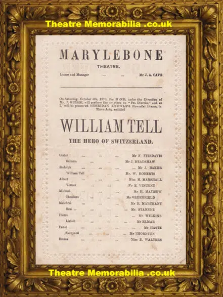 London Marylebone Theatre – William Tell + Ghost Lover – 1873
