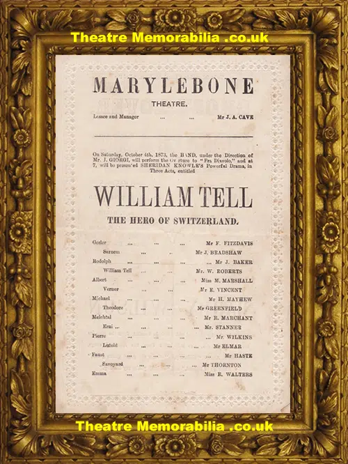 London Marylebone Theatre - William Tell + Ghost Lover - 1873