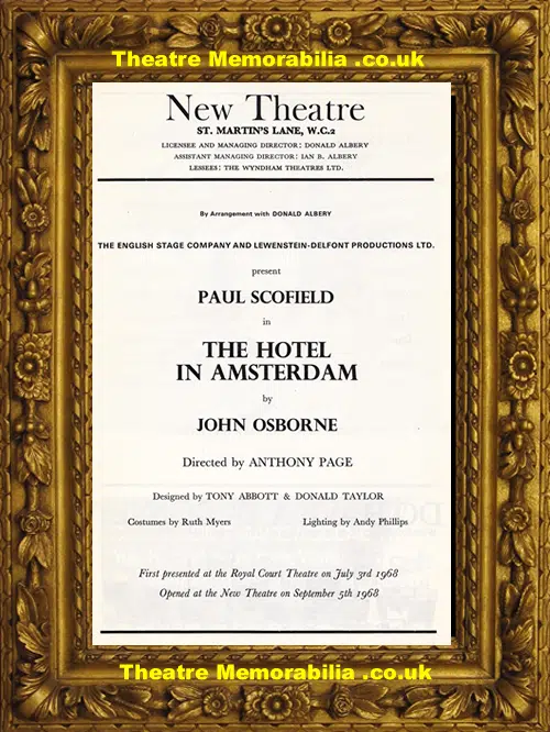 London New Theatre - Hotel In Amsterdam - 1968