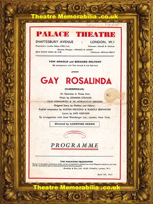 London Palace Theatre - Gay Rosalinda - 1948 - Opera