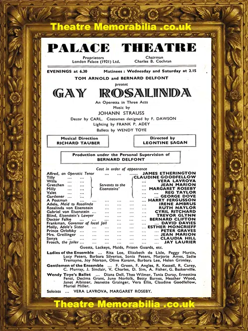 London Palace Theatre - Gay Rosalinda - 1948 - Opera