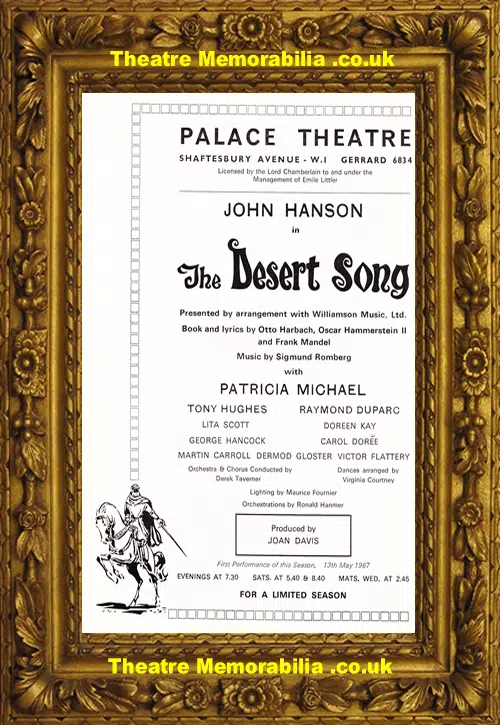 London Palace Theatre - The Desert Song - 1967 Patricia Michael