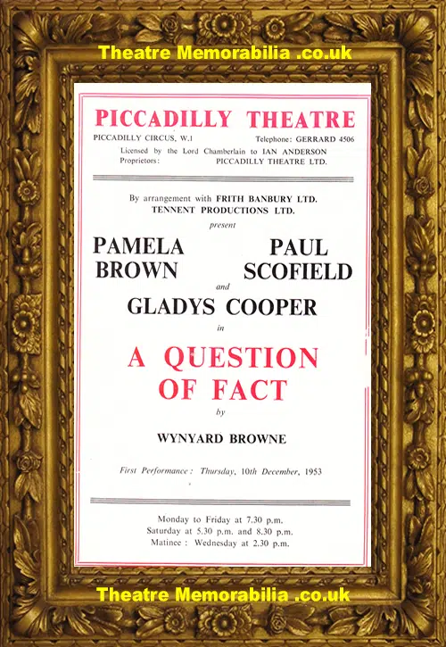 London Piccadilly Theatre - A Question Of Fact - 1953
