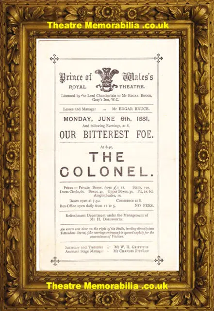 London Prince Of Wales Theatre – The Colonel – 1881
