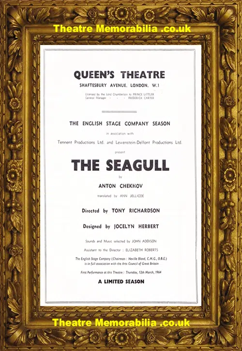 London Queens Theatre - Anton Chekov - The Seagull 1964 Redgrave