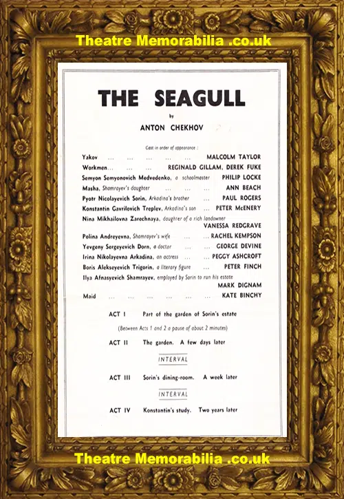 London Queens Theatre - Anton Chekov - The Seagull 1964 Redgrave