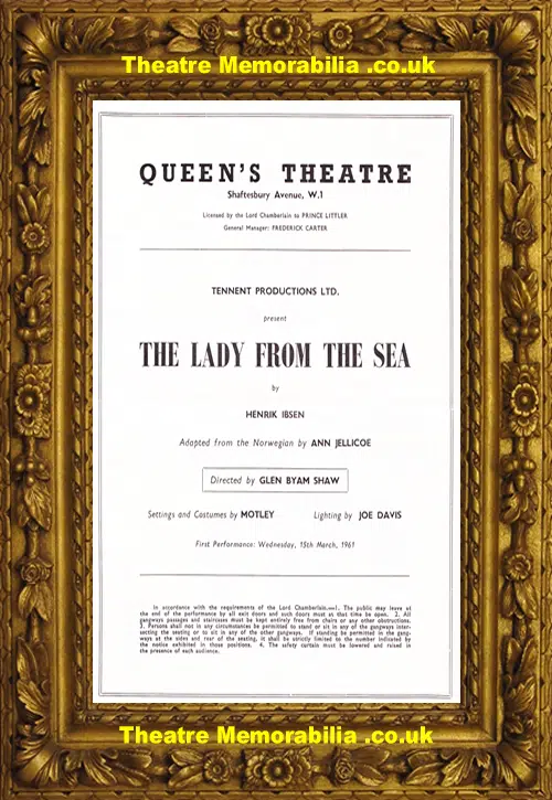 London Queens Theatre - The Lady From The Sea - 1961