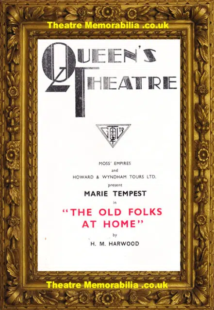 London Queens Theatre – The Old Folks At Home – 1934