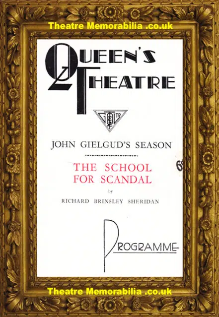 London Queens Theatre – The School For Scandal – 1930 – Guinness