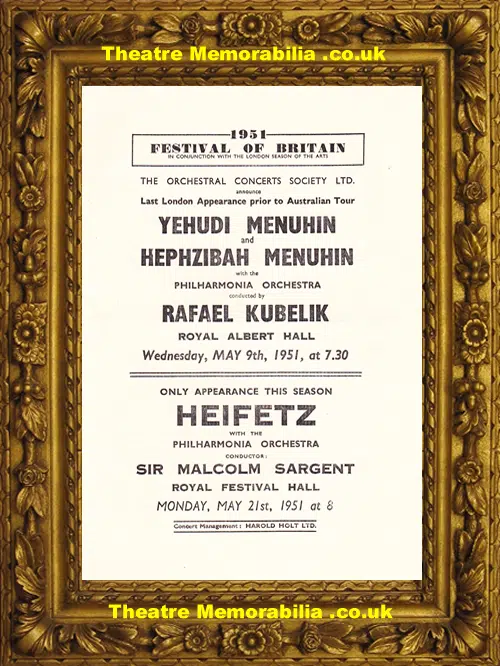 London Royal Albert Hall - Yehudi Menuhin Festival Britain 1951