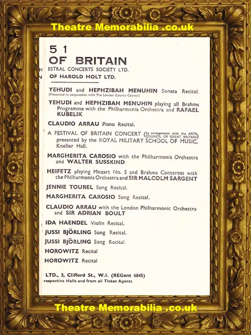 London Royal Albert Hall - Yehudi Menuhin Festival Britain 1951