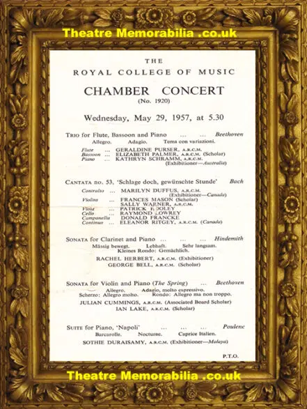 London Royal College Of Music – Chamber Concert – 1957