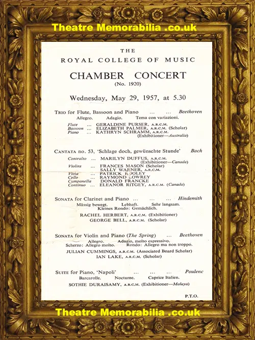 London Royal College Of Music - Chamber Concert - 1957