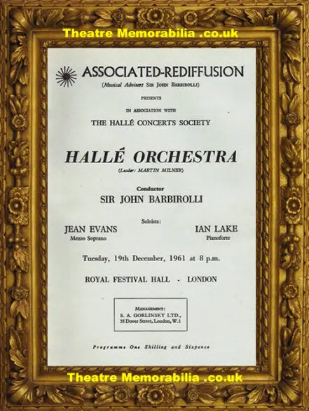 London Royal Festival Hall – Halle Orchestra – 1961 – Signed