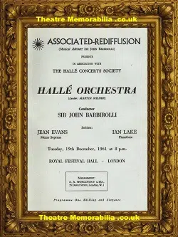 London Royal Festival Hall – Halle Orchestra – 1961 – Signed