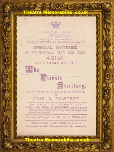 London Royal Globe Theatre – The Private Secretary – 1885