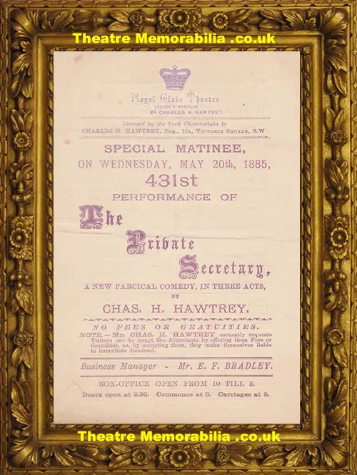 London Royal Globe Theatre - The Private Secretary - 1885