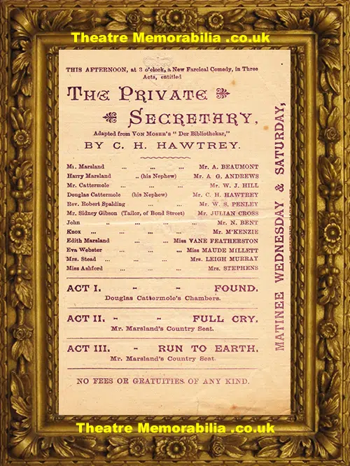 London Royal Globe Theatre - The Private Secretary - 1885