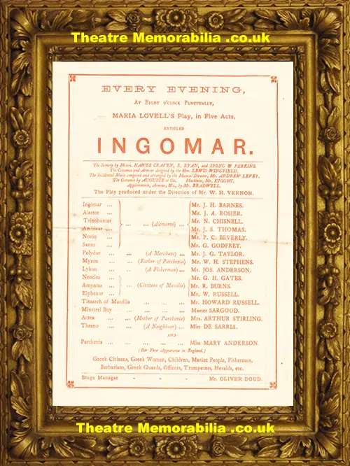 London Royal Lyceum Theatre - Ingomar - 1883