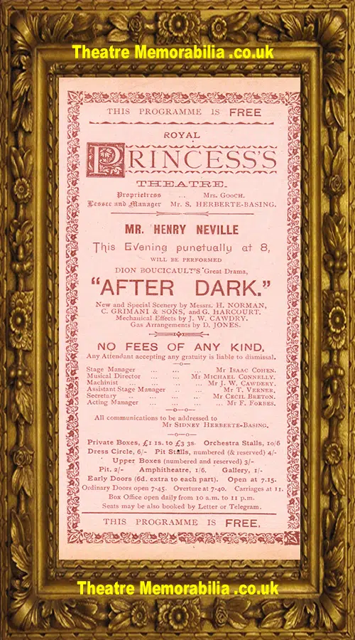 London Royal Princess Theatre - After Dark - 1891