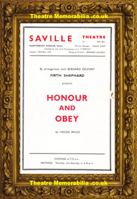 London Saville Theatre – Honour And Obey – 1947