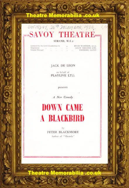 London Savoy Theatre – Down Came A Blackbird – 1953