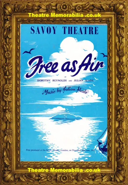 London Savoy Theatre – Free As Air – 1957 plus Ticket