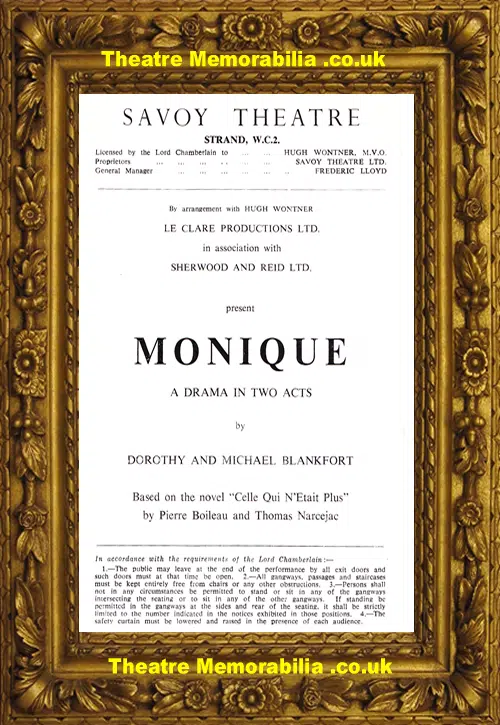London Savoy Theatre - Monique - 1964
