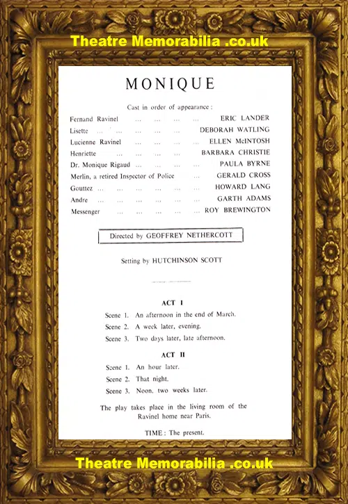 London Savoy Theatre - Monique - 1964