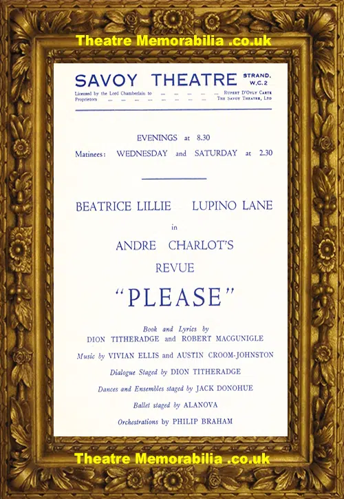 London Savoy Theatre - Please - 1954
