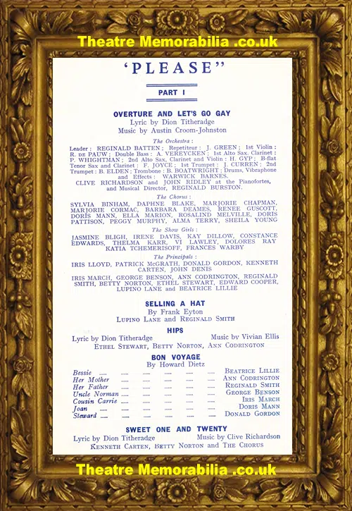 London Savoy Theatre - Please - 1954