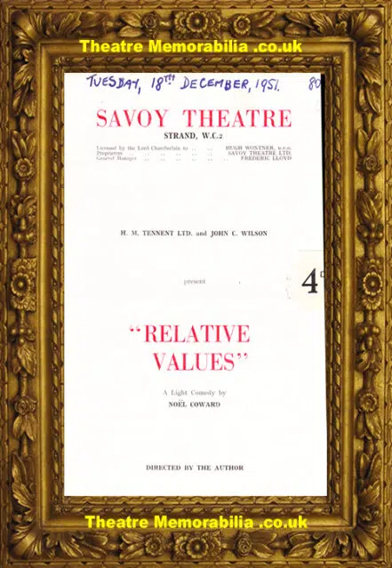 London Savoy Theatre – Relative Values – 1951 – December