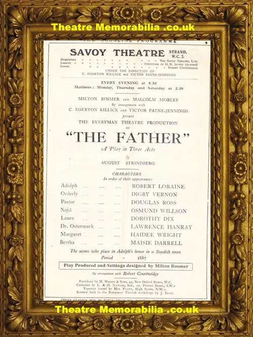 London Savoy Theatre - The Father - 1927 - Robert Loraine