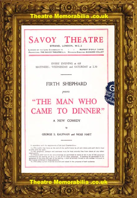London Savoy Theatre – The Man Who Came To Dinner – 1941
