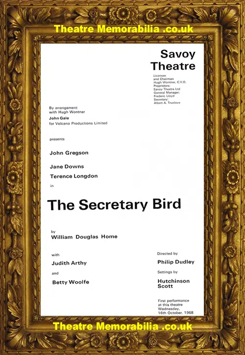 London Savoy Theatre - The Secretary Bird - 1968 - John Gregson
