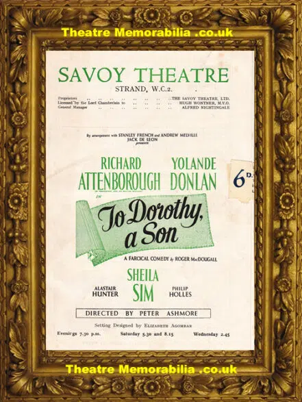 London Savoy Theatre – To Dorothy A Son – 1950 – Richard Attenborough
