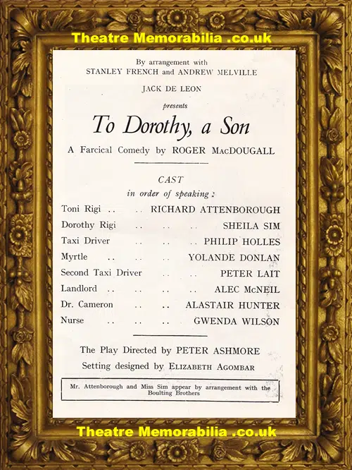 London Savoy Theatre - To Dorothy A Son - 1950 - R Attenborough