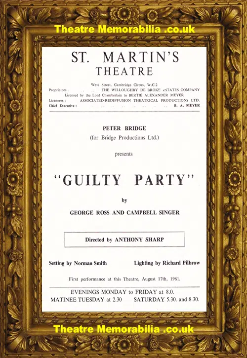 London St Martins Theatre - Guilty Party - 1961
