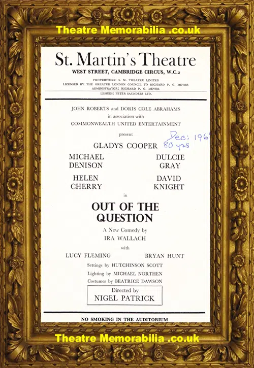 London St Martins Theatre - Out Of The Question - 1968
