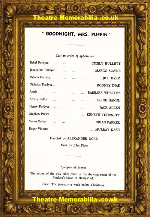 London Strand Theatre - Goodnight Mrs Puffin - 1961 Irene Handl