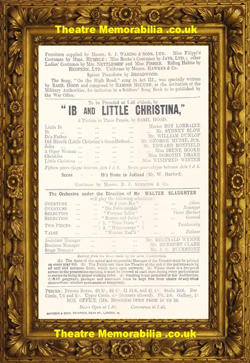 London Terrys Theatre - Love In A Cottage - 1904