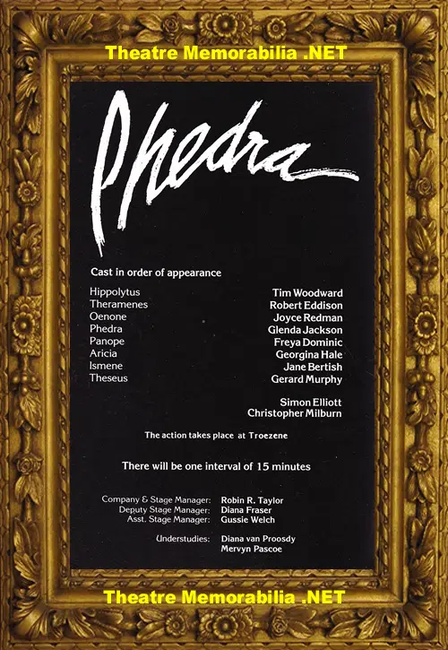 London The Old Vic Theatre - Phedra - 1984 - Glenda Jackson